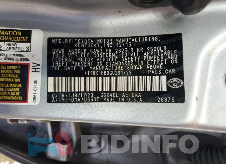 4T1BK1EB0GU201723 Photo# 12