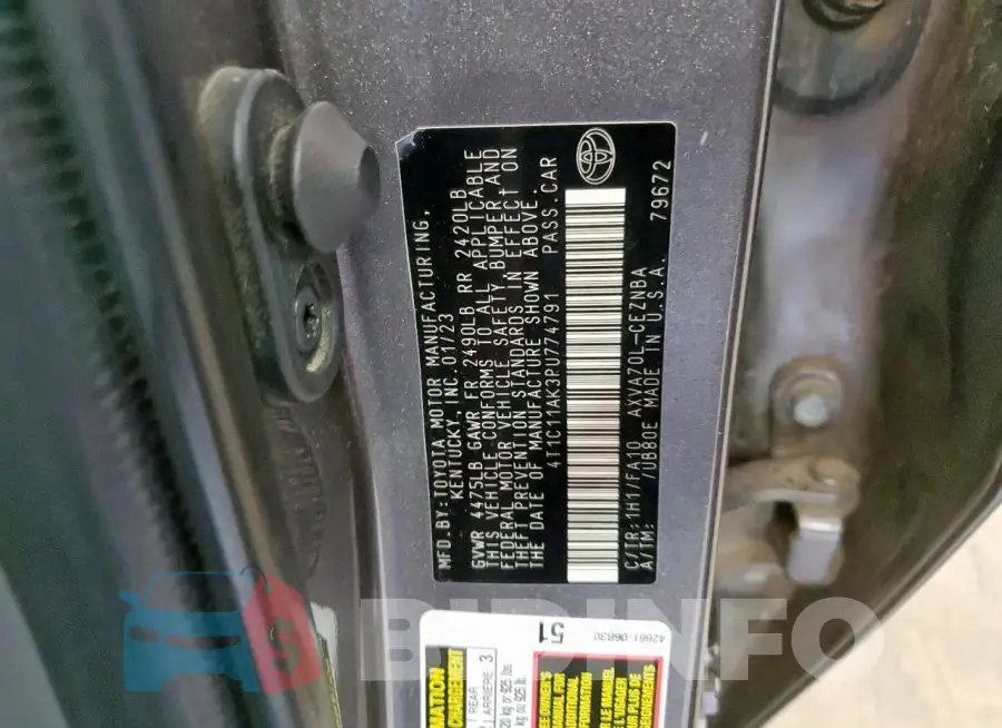 4T1C11AK3PU774791 Photo# 12