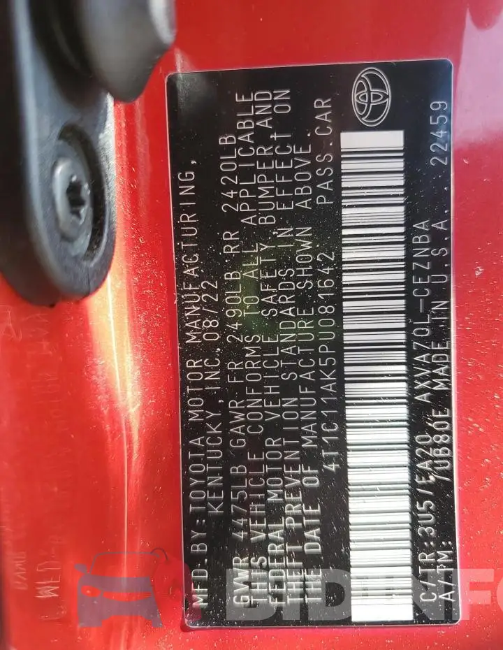 4T1C11AK5PU081642 Photo# 12