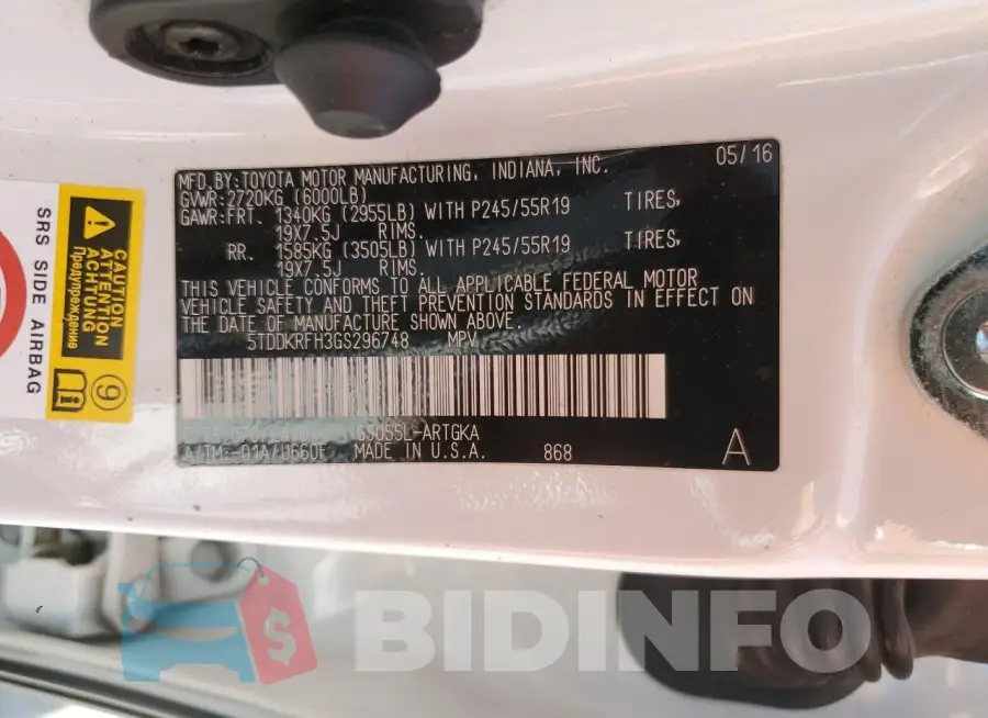 5TDDKRFH3GS296748 Photo# 13