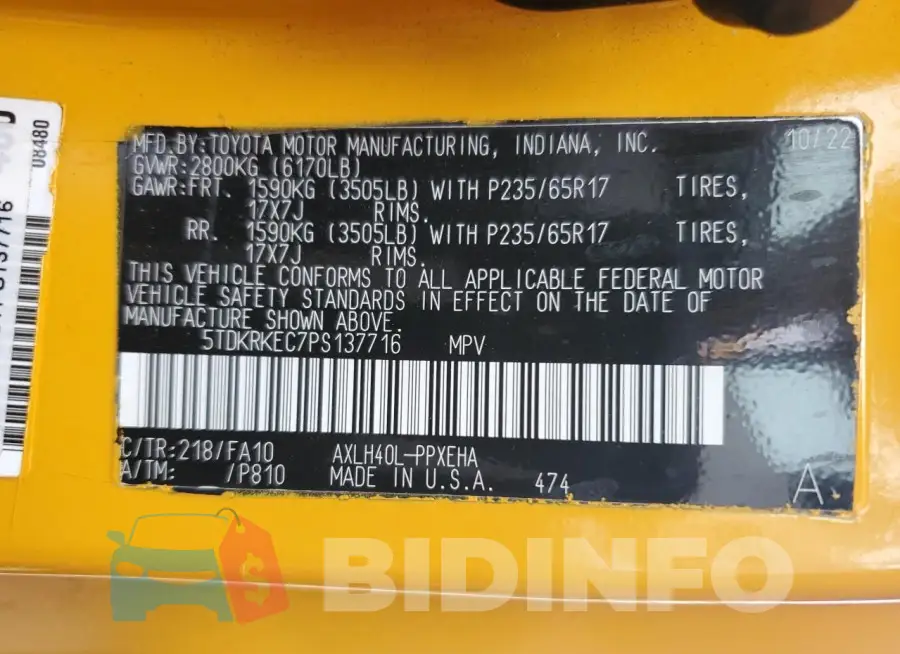 5TDKRKEC7PS137716 Photo# 12