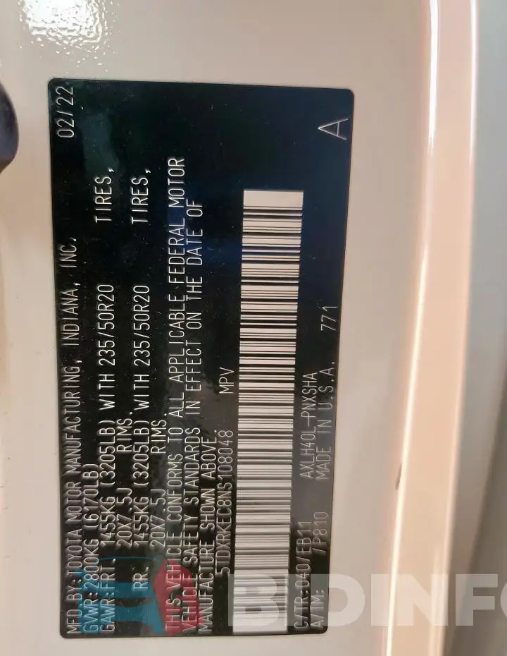 5TDXRKEC8NS108048 Photo# 13