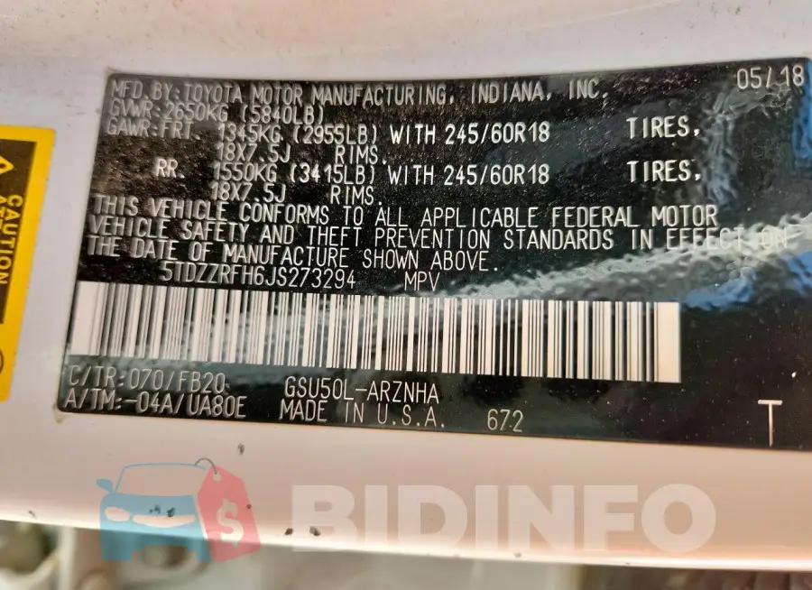 5TDZZRFH6JS273294 Photo# 13