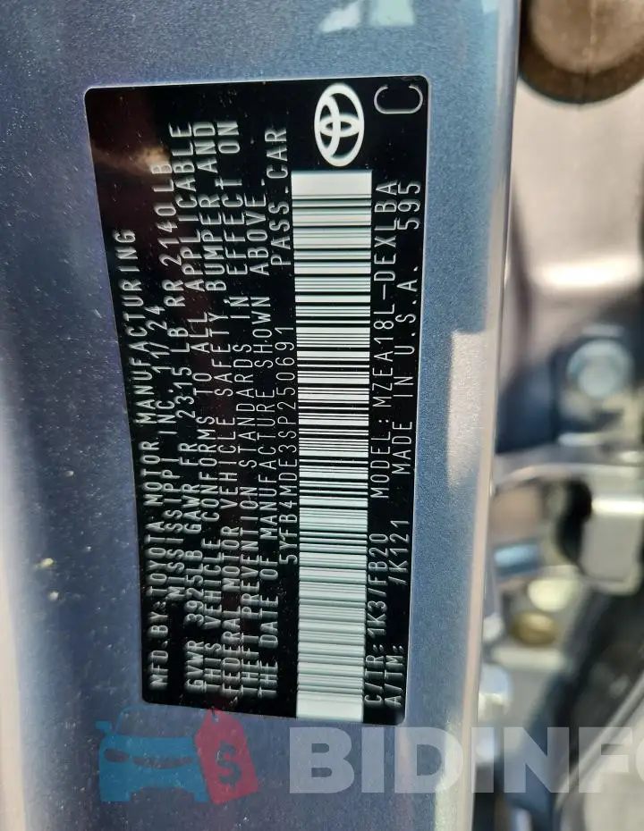 5YFB4MDE3SP250691 Photo# 12