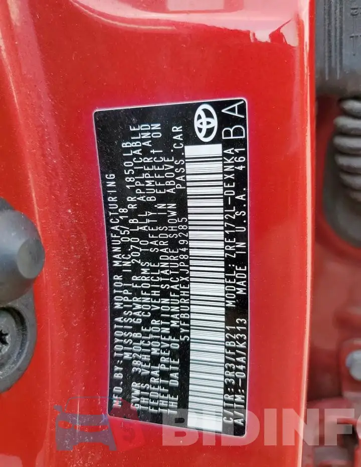 5YFBURHEXJP849285 Photo# 13
