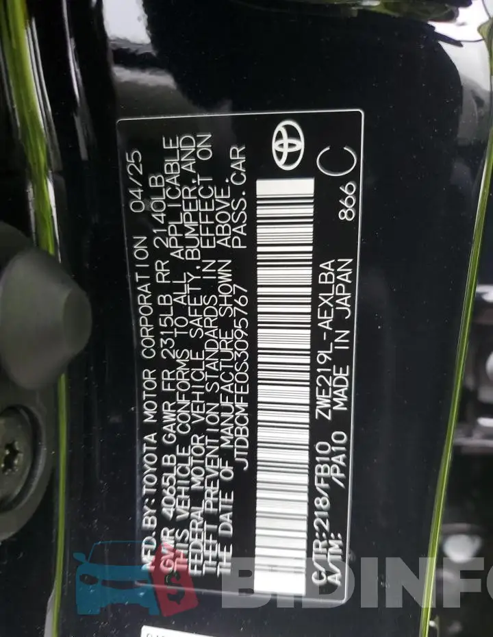 JTDBCMFE0S3095767 Photo# 12