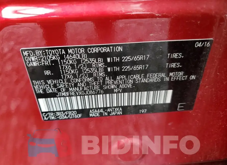 JTMBFREVXGJ086776 Photo# 13