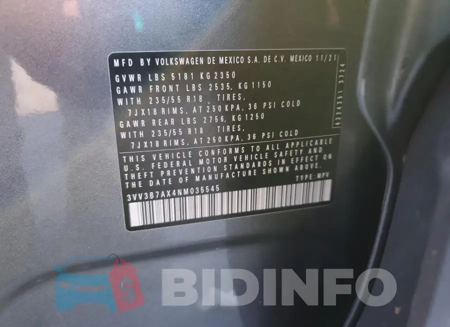 3VV3B7AX4NM035545 Photo# 13