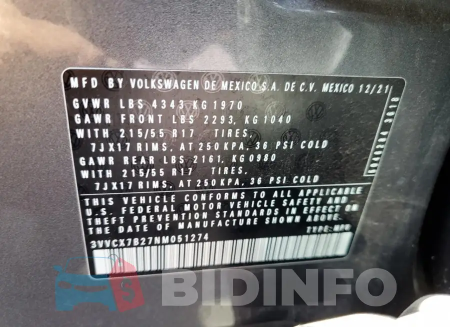3VVCX7B27NM051274 Photo# 13