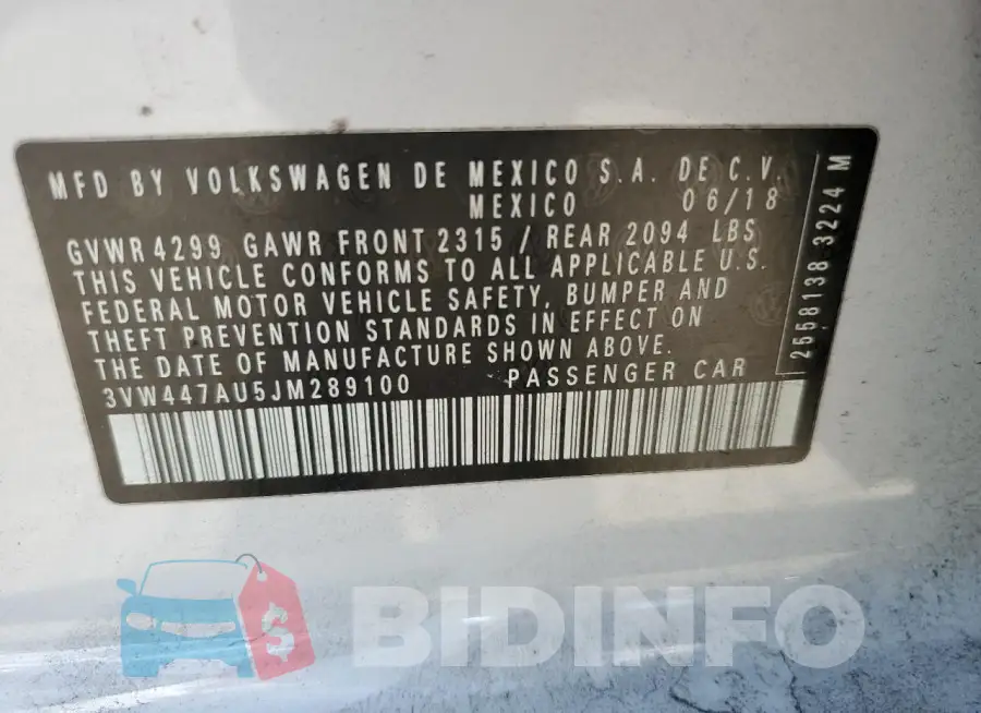 3VW447AU5JM289100 Photo# 12