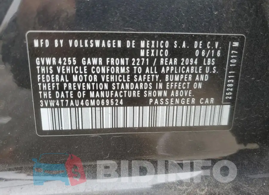 3VW4T7AU4GM069524 Photo# 12