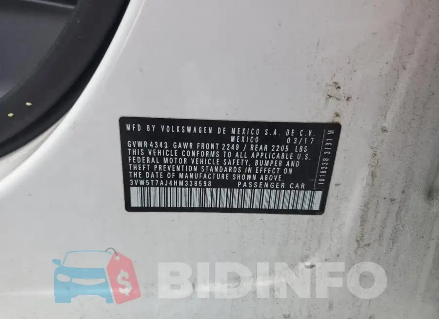 3VW5T7AJ4HM338598 Photo# 12