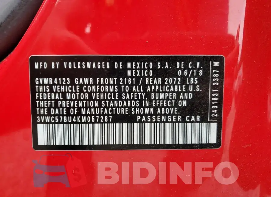 3VWC57BU4KM057287 Photo# 12