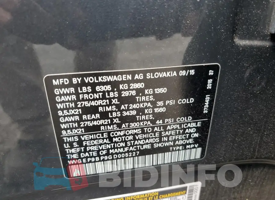 WVGEP9BP9GD005227 Photo# 13