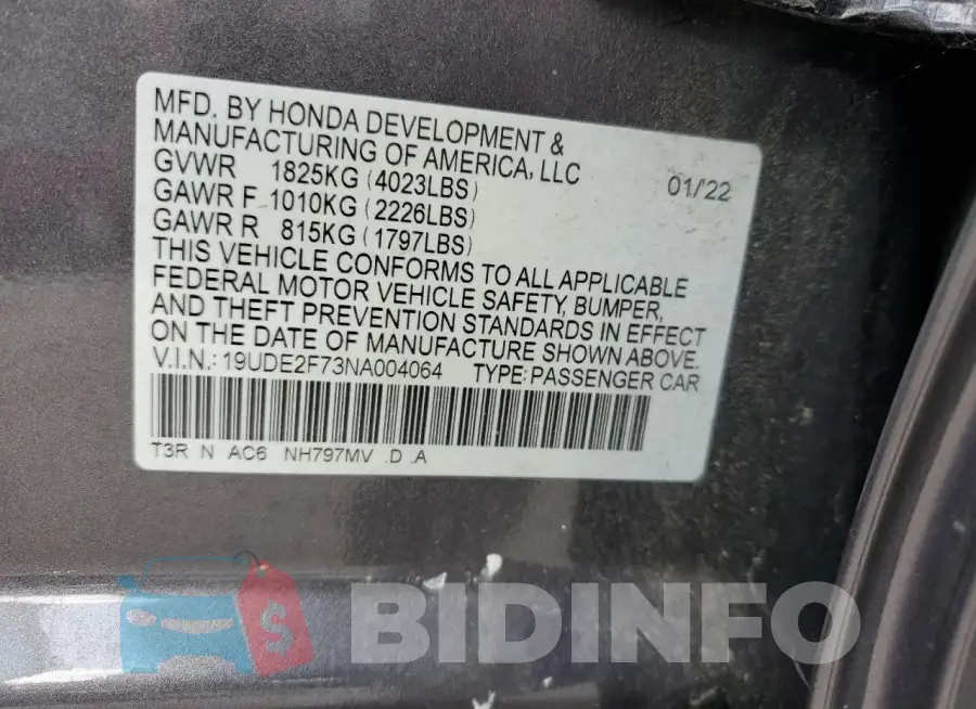 19UDE2F73NA004064 Photo# 12