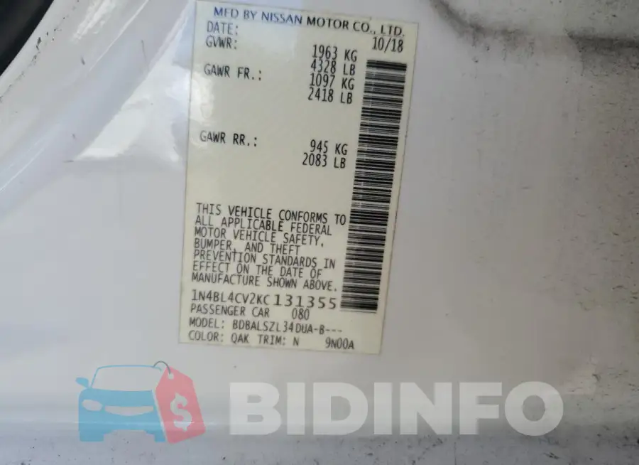 1N4BL4CV2KC131355 Photo# 12