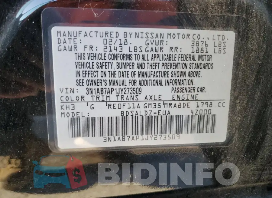 3N1AB7AP1JY273509 Photo# 12