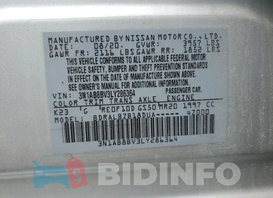3N1AB8BV3LY286364 Photo# 12