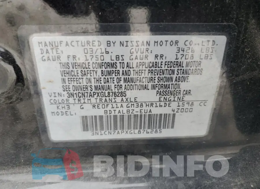 3N1CN7APXGL876285 Photo# 12