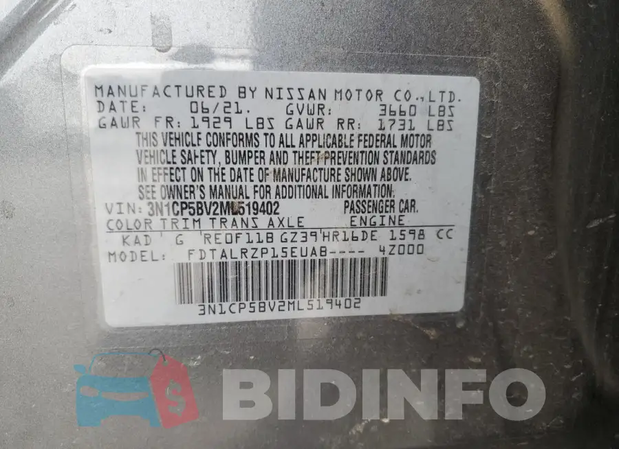 3N1CP5BV2ML519402 Photo# 13