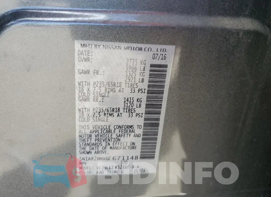 5N1AR2MMXGC671148 Photo# 13