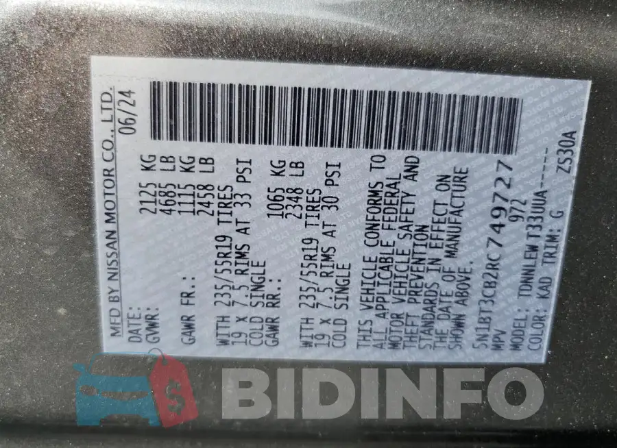 5N1BT3CB2RC749727 Photo# 13
