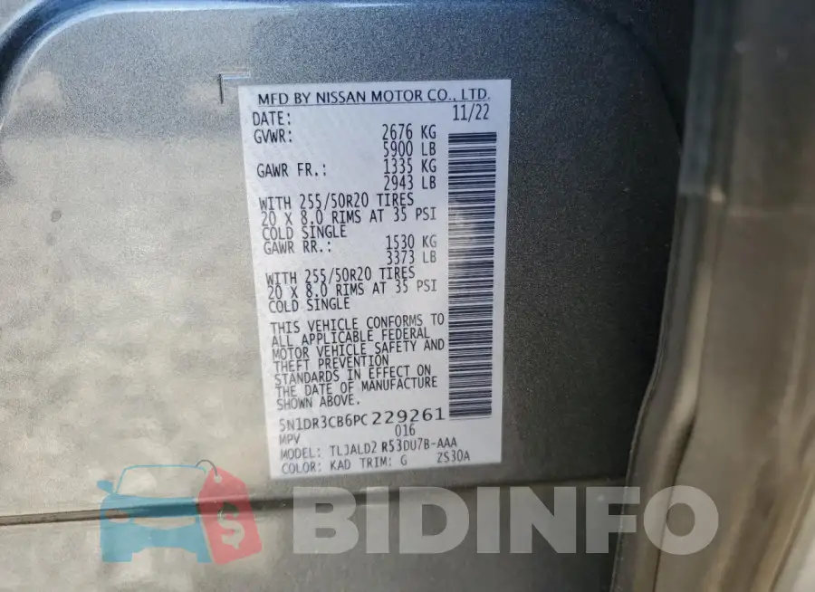 5N1DR3CB6PC229261 Photo# 14