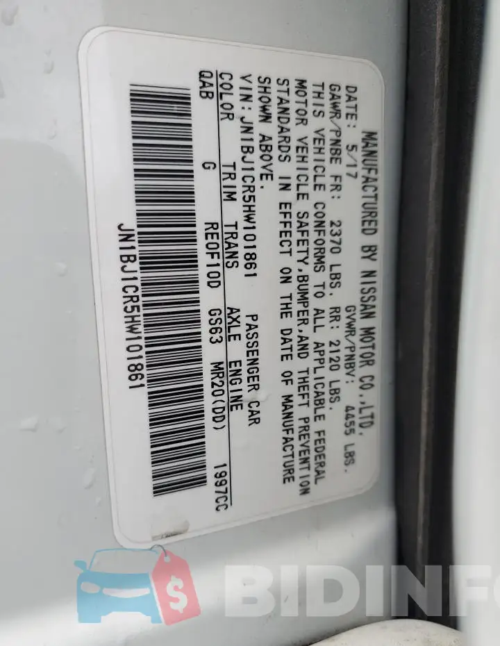 JN1BJ1CR5HW101861 Photo# 14