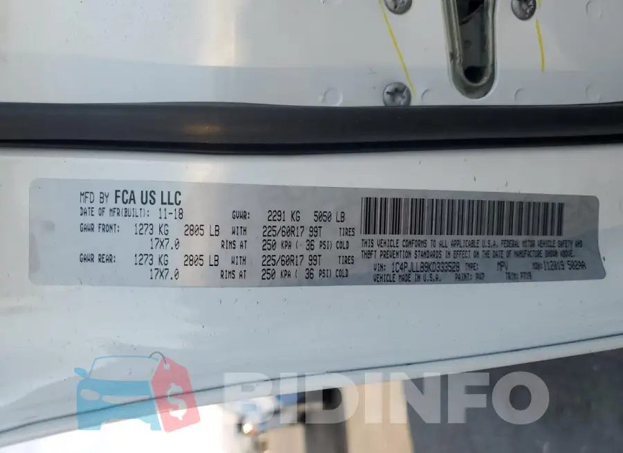 1C4PJLLB9KD333528 Photo# 14