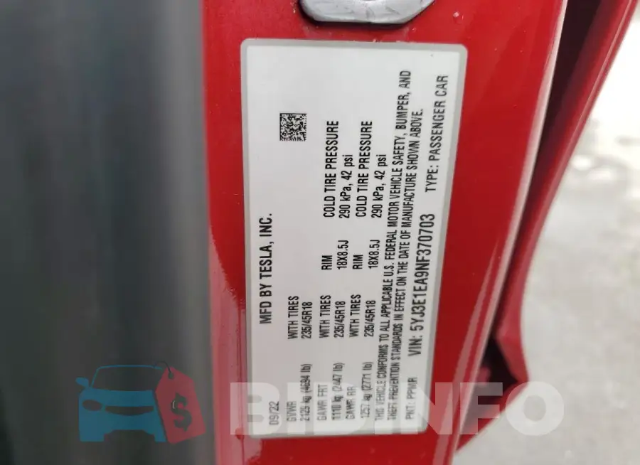 5YJ3E1EA9NF370703 Photo# 12