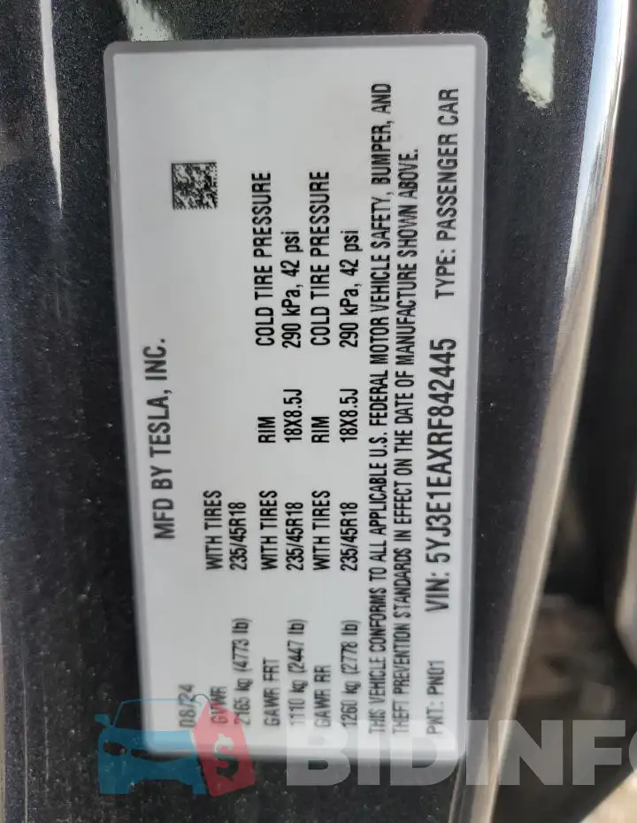 5YJ3E1EAXRF842445 Photo# 13