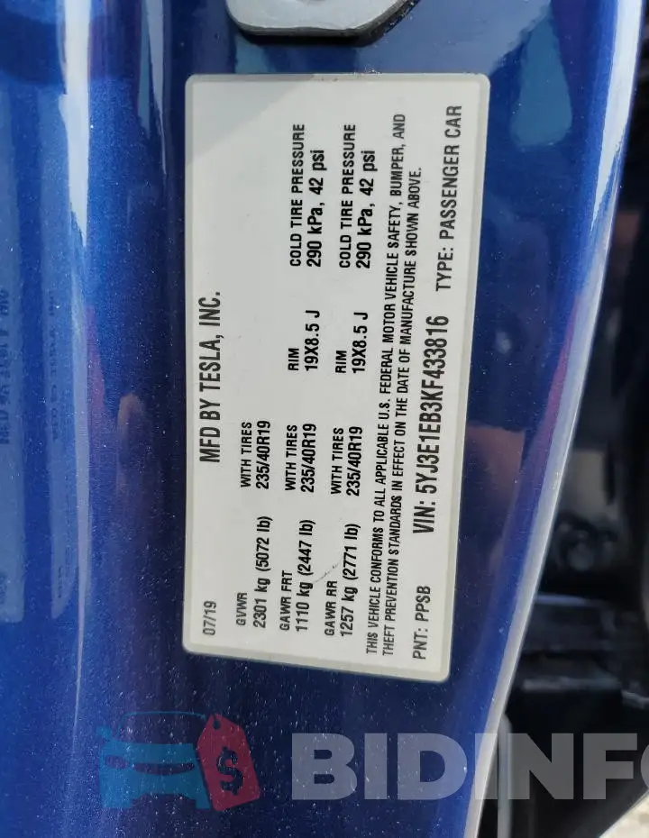 5YJ3E1EB3KF433816 Photo# 13