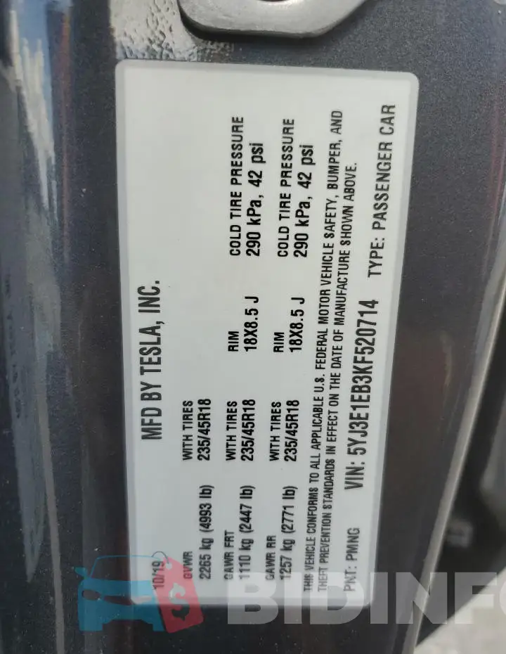 5YJ3E1EB3KF520714 Photo# 14
