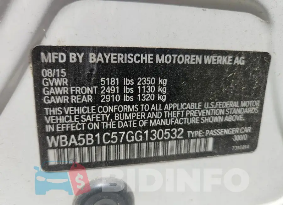 WBA5B1C57GG130532 Photo# 13