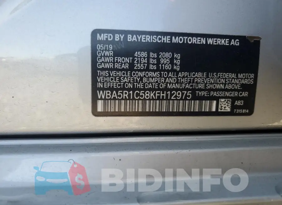 WBA5R1C58KFH12975 Photo# 12
