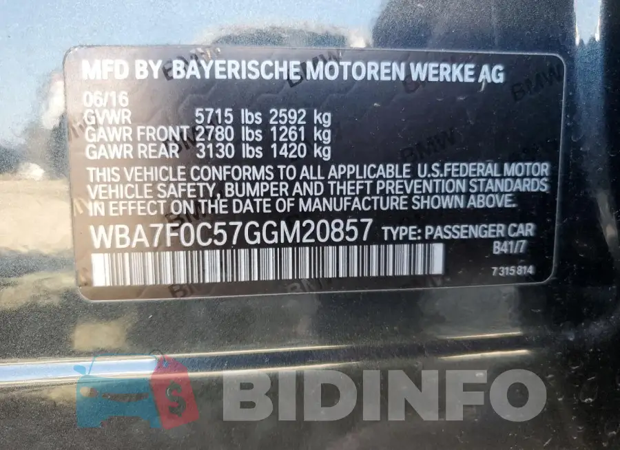 WBA7F0C57GGM20857 Photo# 12