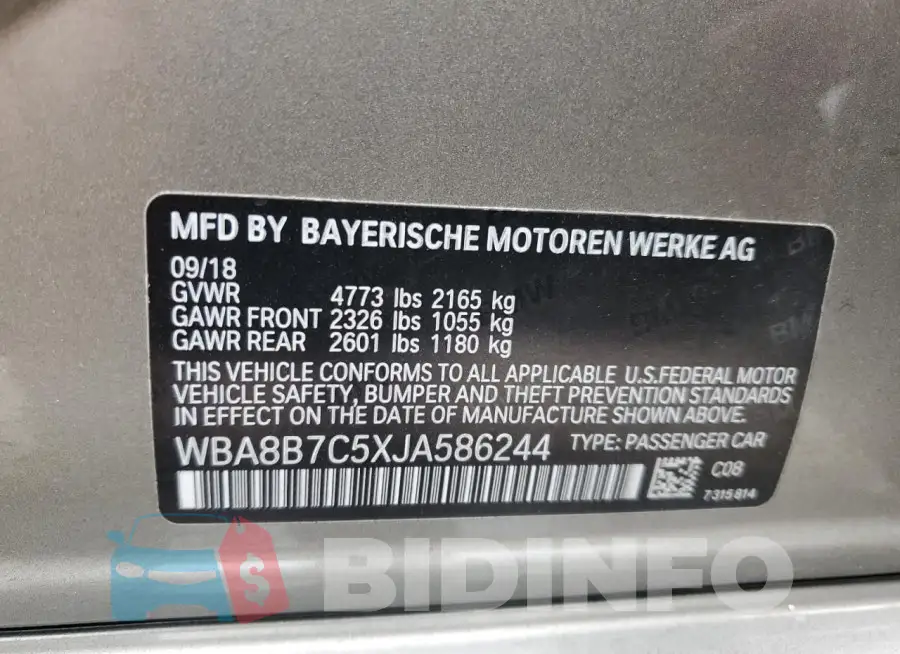 WBA8B7C5XJA586244 Photo# 12