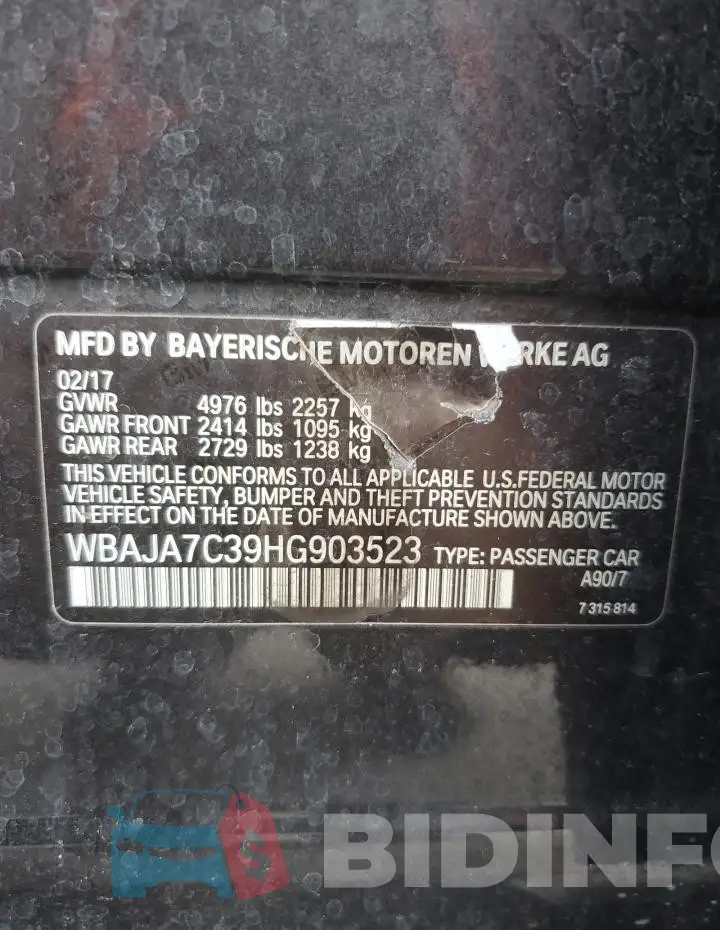 WBAJA7C39HG903523 Photo# 13