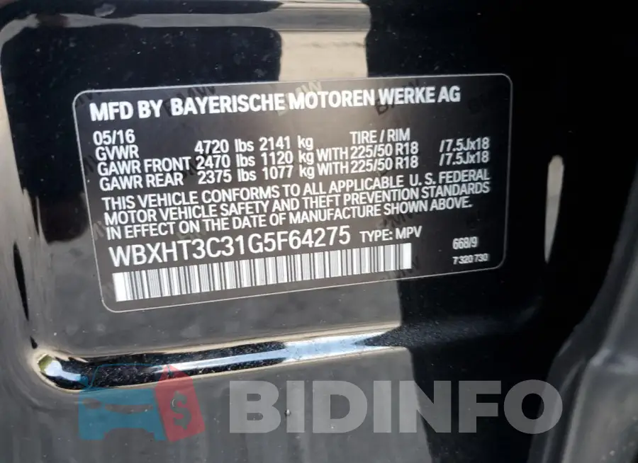 WBXHT3C31G5F64275 Photo# 14