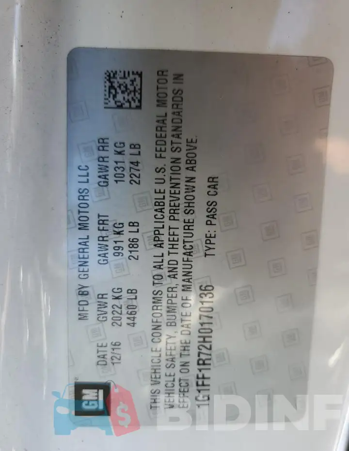 1G1FF1R72H0170136 Photo# 13