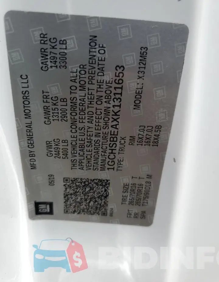 1GCHSBEAXK1311653 Photo# 12