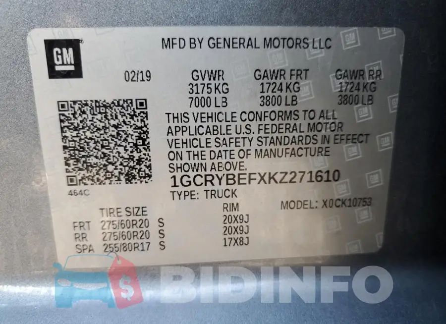 1GCRYBEFXKZ271610 Photo# 13