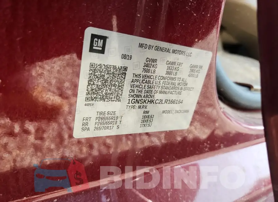1GNSKHKC2LR166164 Photo# 13