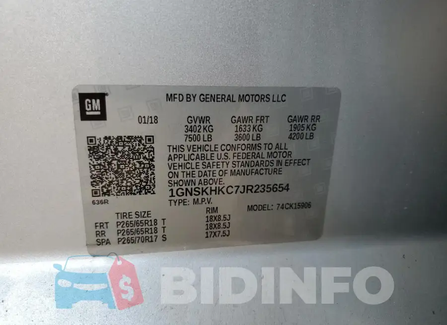 1GNSKHKC7JR235654 Photo# 13