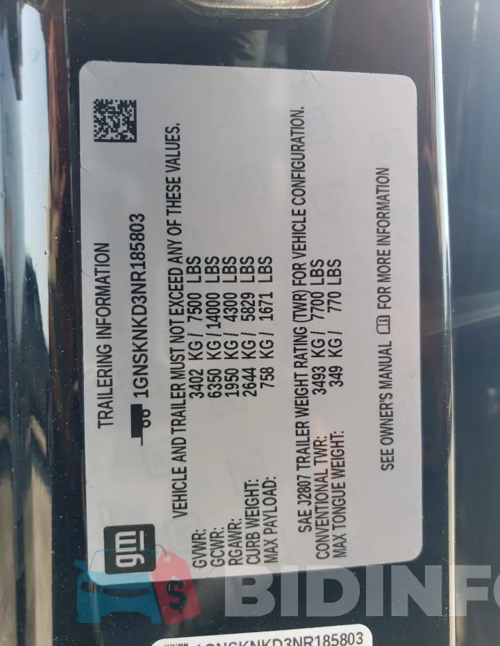 1GNSKNKD3NR185803 Photo# 13
