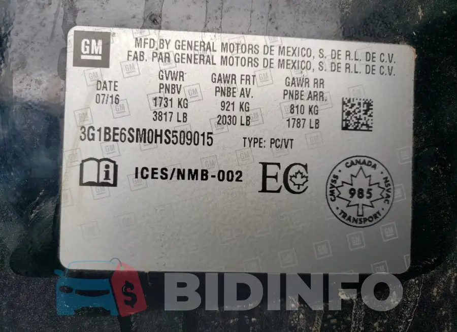 3G1BE6SM0HS509015 Photo# 13