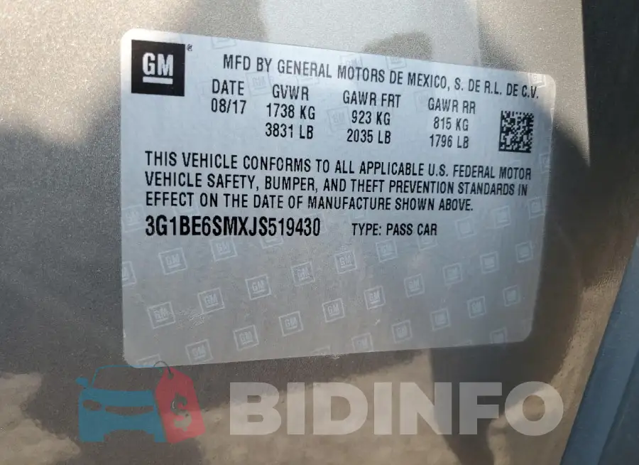 3G1BE6SMXJS519430 Photo# 13
