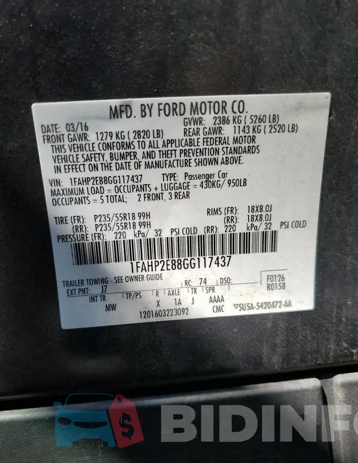 1FAHP2E88GG117437 Photo# 13