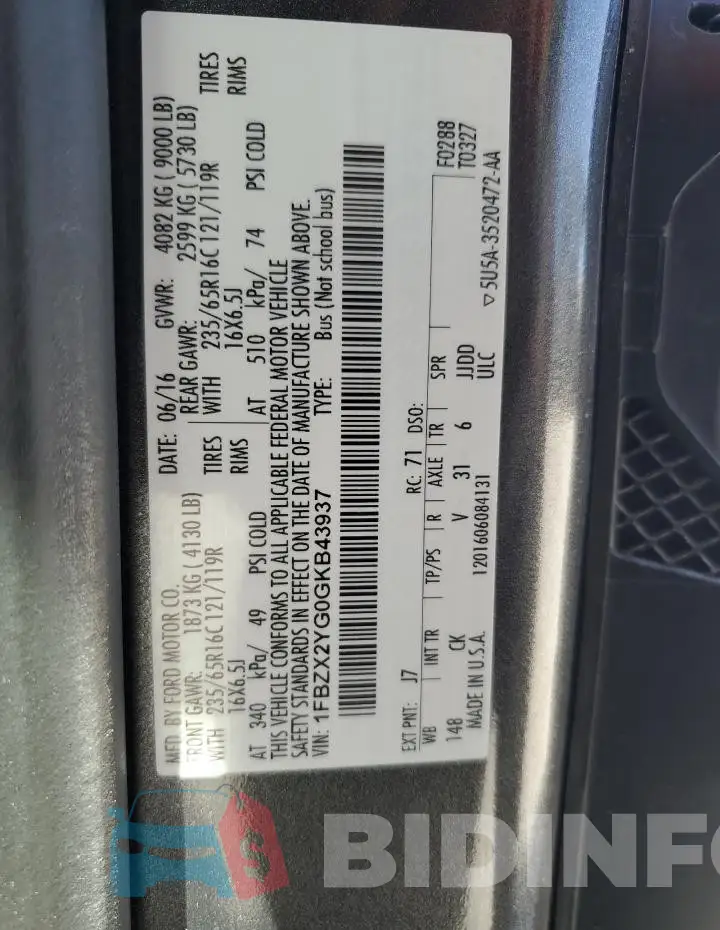 1FBZX2YG0GKB43937 Photo# 13