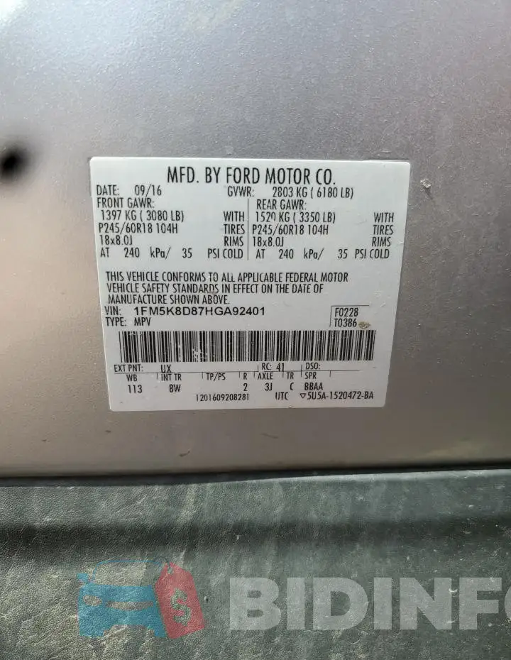 1FM5K8D87HGA92401 Photo# 12